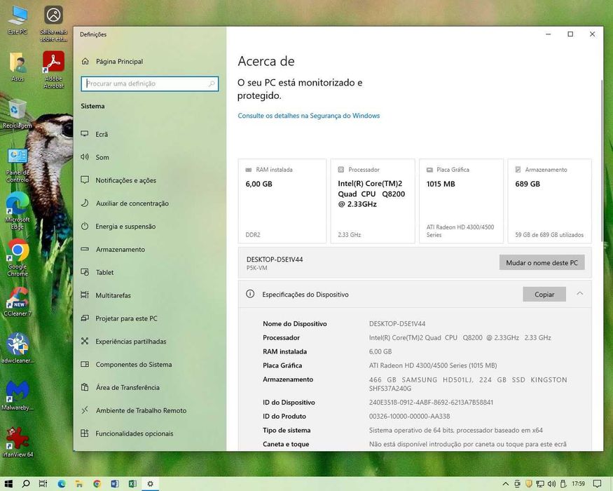 PC barato Asus Intel Quad Q8200 - 6Gb Ram - 256Gb SSD - Porto