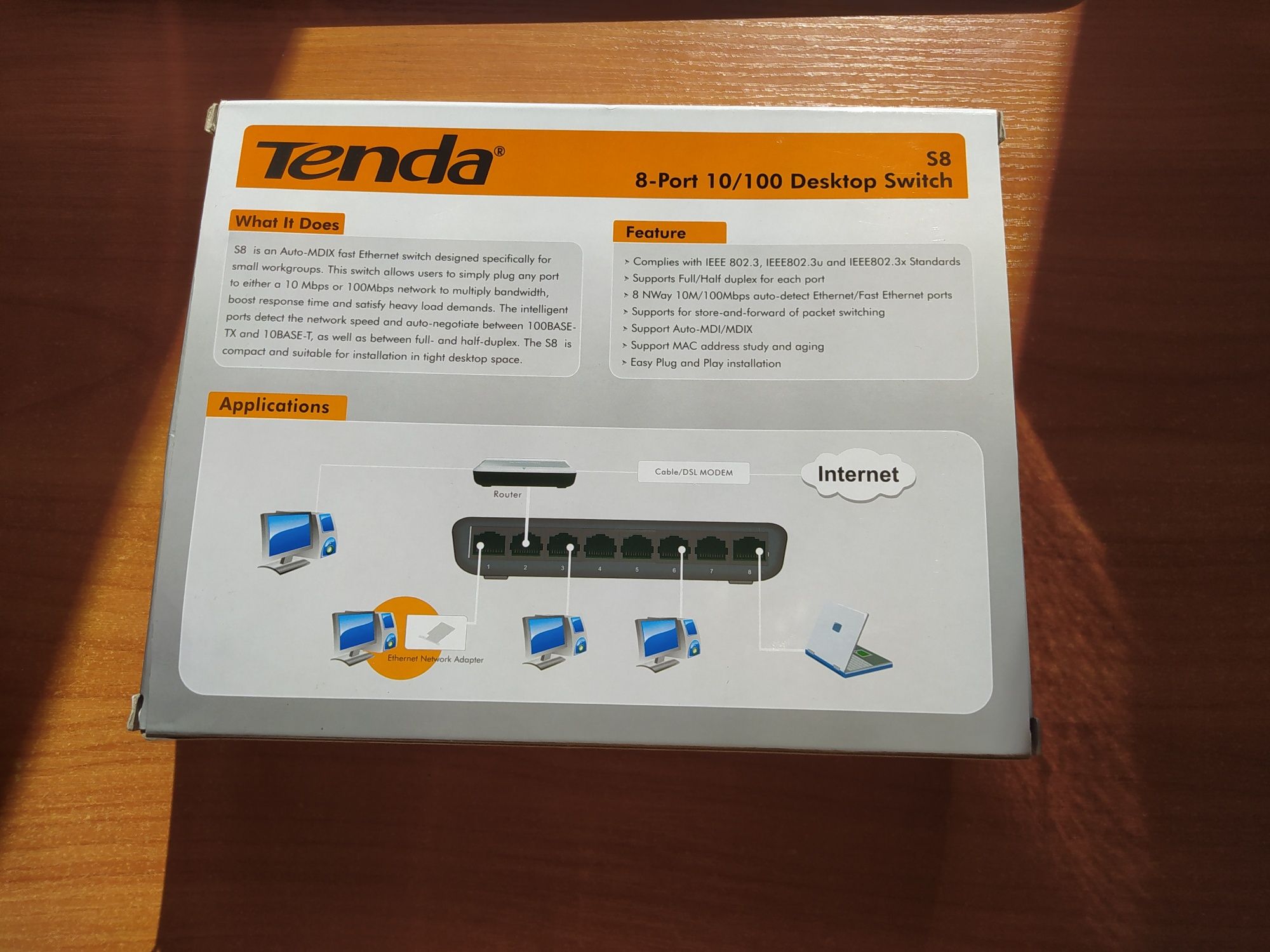 Мережевий комукатор: Tenda S8 (8-Port 10/100 Desktop Switch)

---

Про
