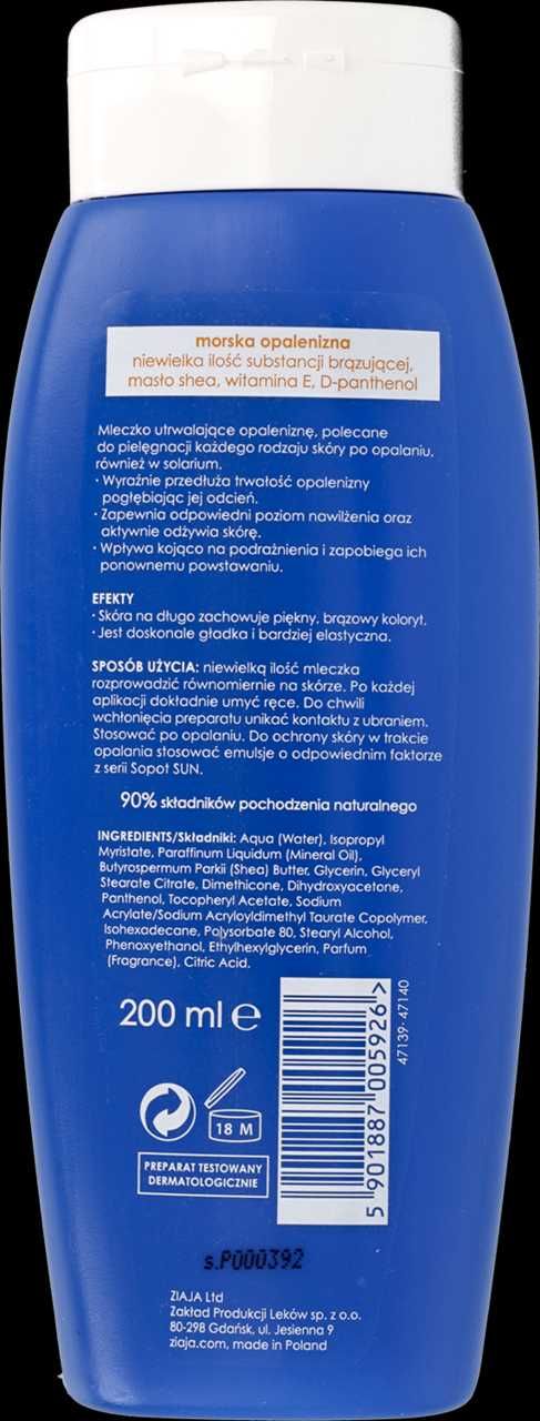 11 x ZIAJA SOPOT SUN Nawilżające Mleczko Utrwalające Opaleniznę 200ml