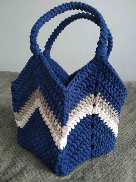 Torebka Tulipan ze sznurka bawełnianego.100 % handmade.