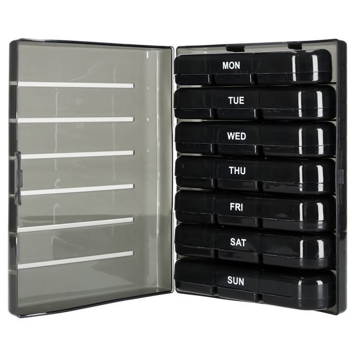 Organizer Tygodniowy na Leki Tabletki 7 Dni Czarny Pojemnik Kasetka