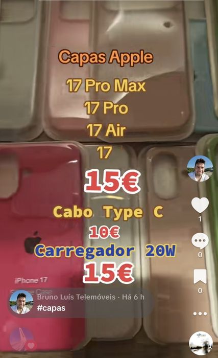 Capas iPhone 17 e  16 e Carregador e cabos