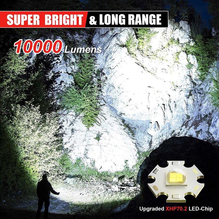 Lanterna LED de alta potência, 10.000 lumens, tática militar