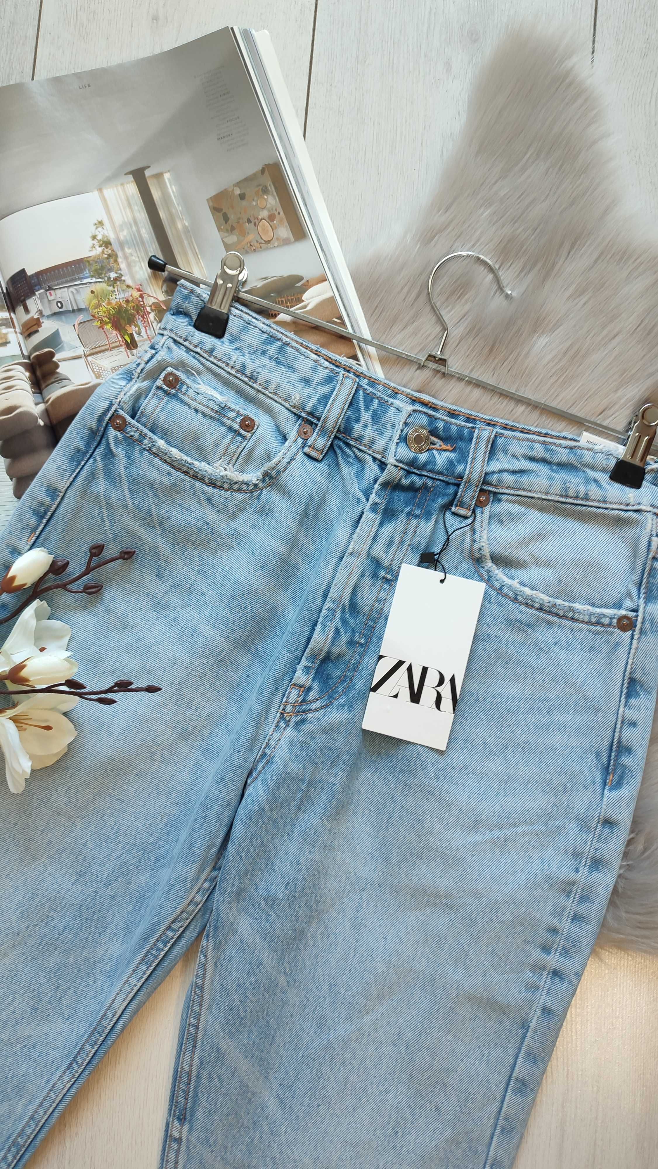 Прямые джинсы с высокой посадкой от zara, 36, 42р, оригинал