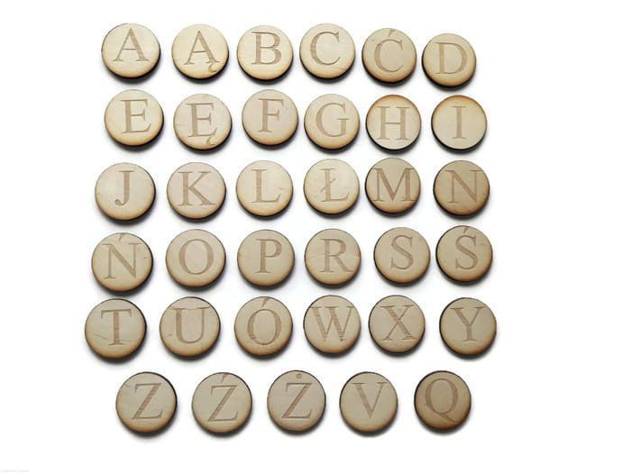 Alfabet Montessori wielkie litery drewniane zestaw 35el decoupage
