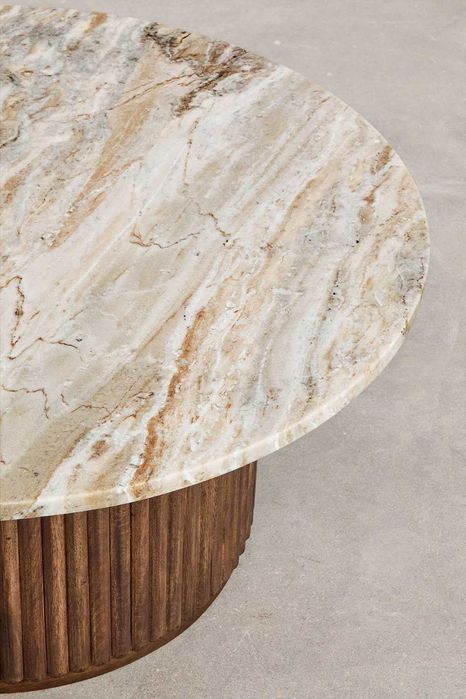 Mesa de centro SKLUM redonda Ø90 cm em mármore e madeira