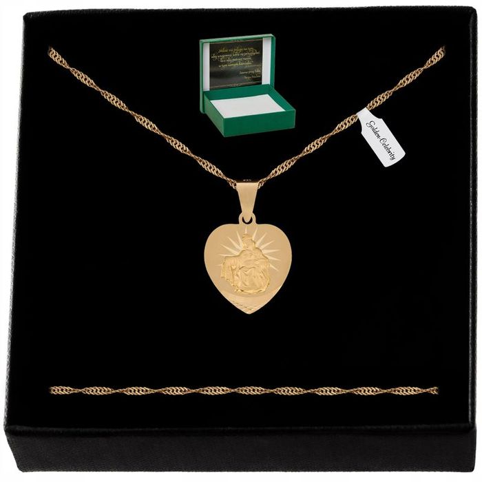 Złoty Łańcuszek + Medalik Serce Szkaplerz+grawer Gratis Prezent Na Chr