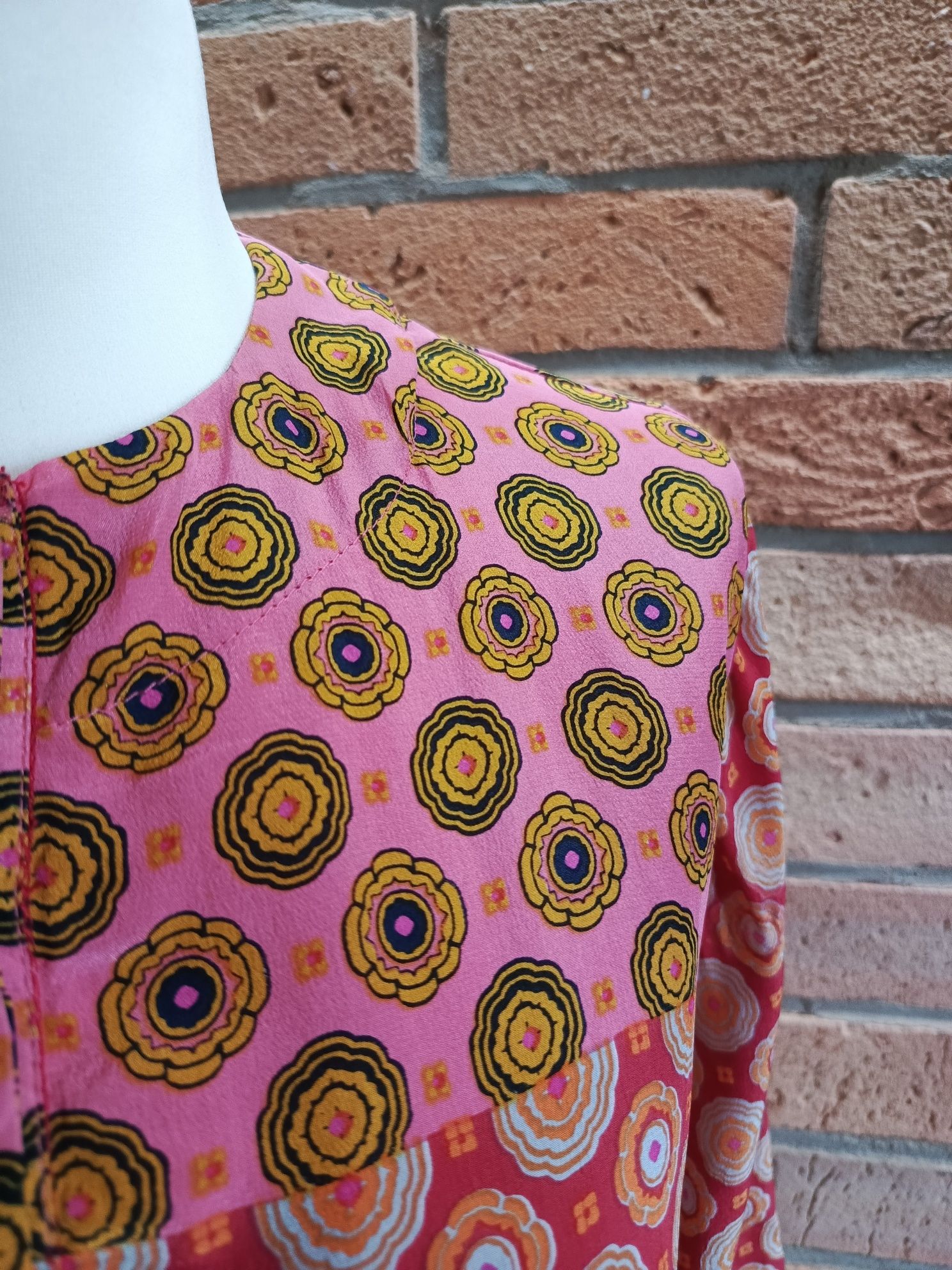 Sukienka jedwabna Joyce & Girls XS 100% silk boho wzór retro kolorowa