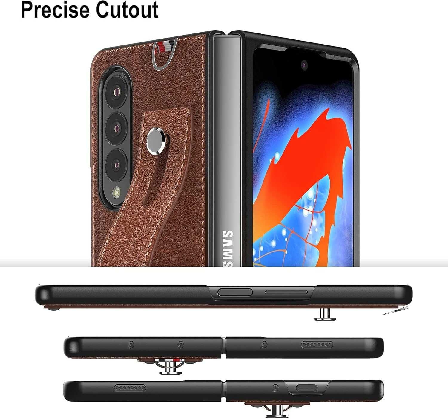 Cresee etui skórzane do Samsung Galaxy Z Fold 3 5G 360 pasek brązowe