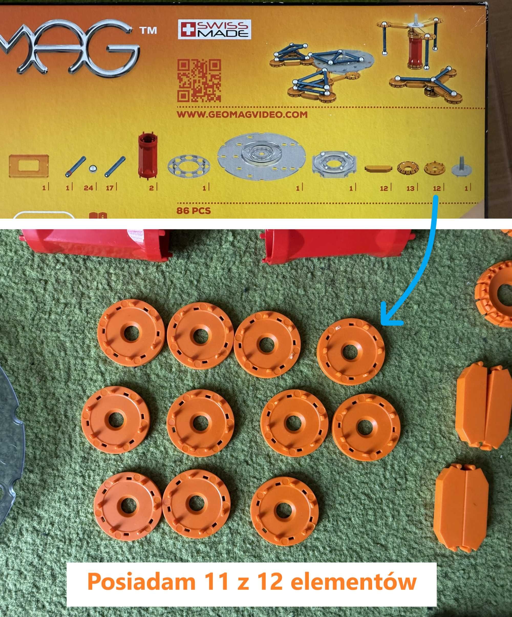 Geomag Mechanics, 86 elementów, brak 1 klocka, dodaję darmowy dodatek!