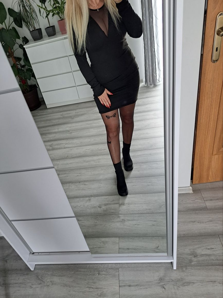 Sukienka czarna z siateczka rozmiar 36 S