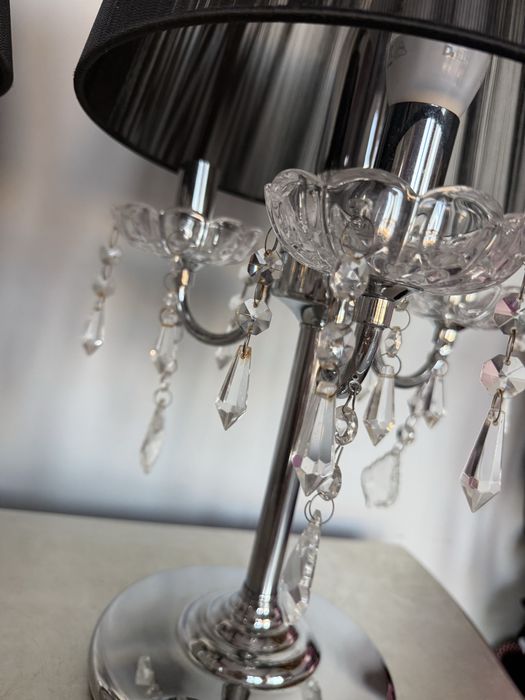 Lampa kryształowa z abażurem Isabell czarna chrom glamour