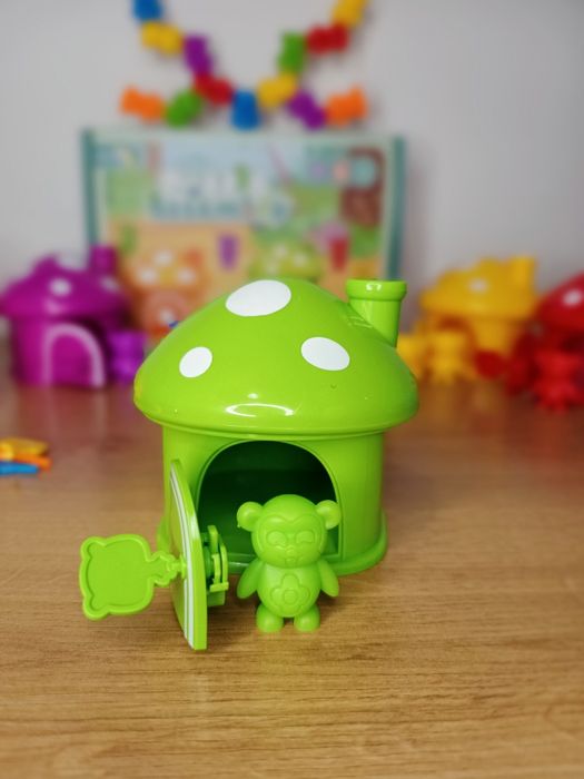 Гра логічна сортер по кольорам 92 деталі,гумові фігурки,щипці,завдання