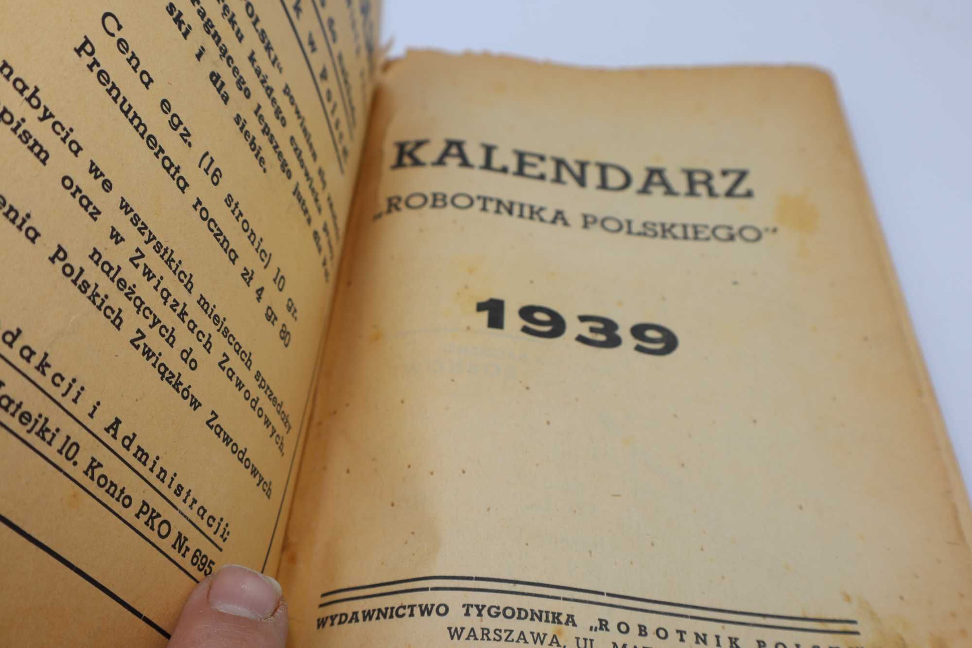 Kalendarz robotniczy 1939 r Przedwojenny