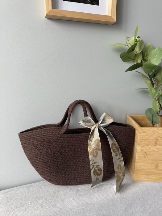 Brązowa torebka miejska torba kosz miejski jesienna ze sznurka recznie