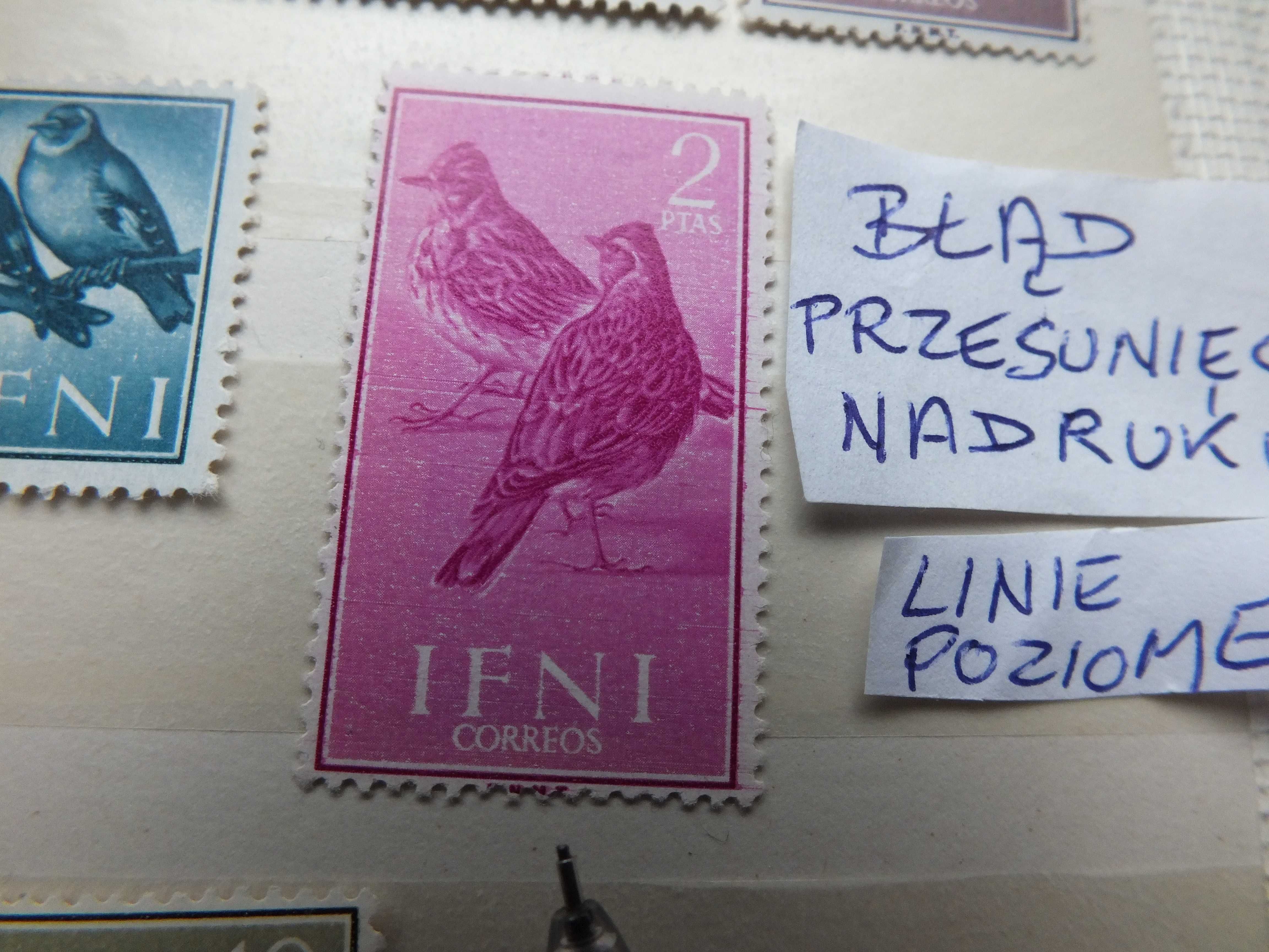 7szt. znaczki Mi192 BŁĄD 1960r. Kolonie Hiszpania IFNI Afryka PTAKI