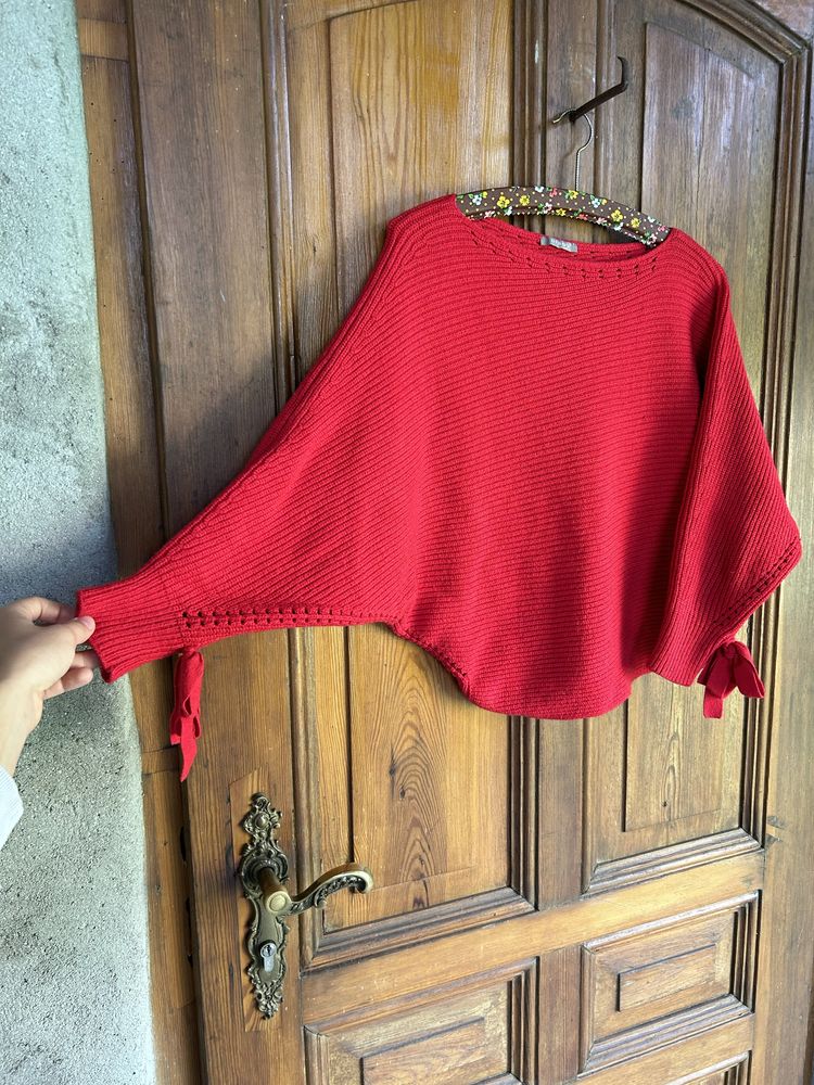Czerwony sweter Orsay szerokie rękawy M