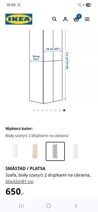 Szafa SMASTAD / PLASTA IKEA różowe fronty