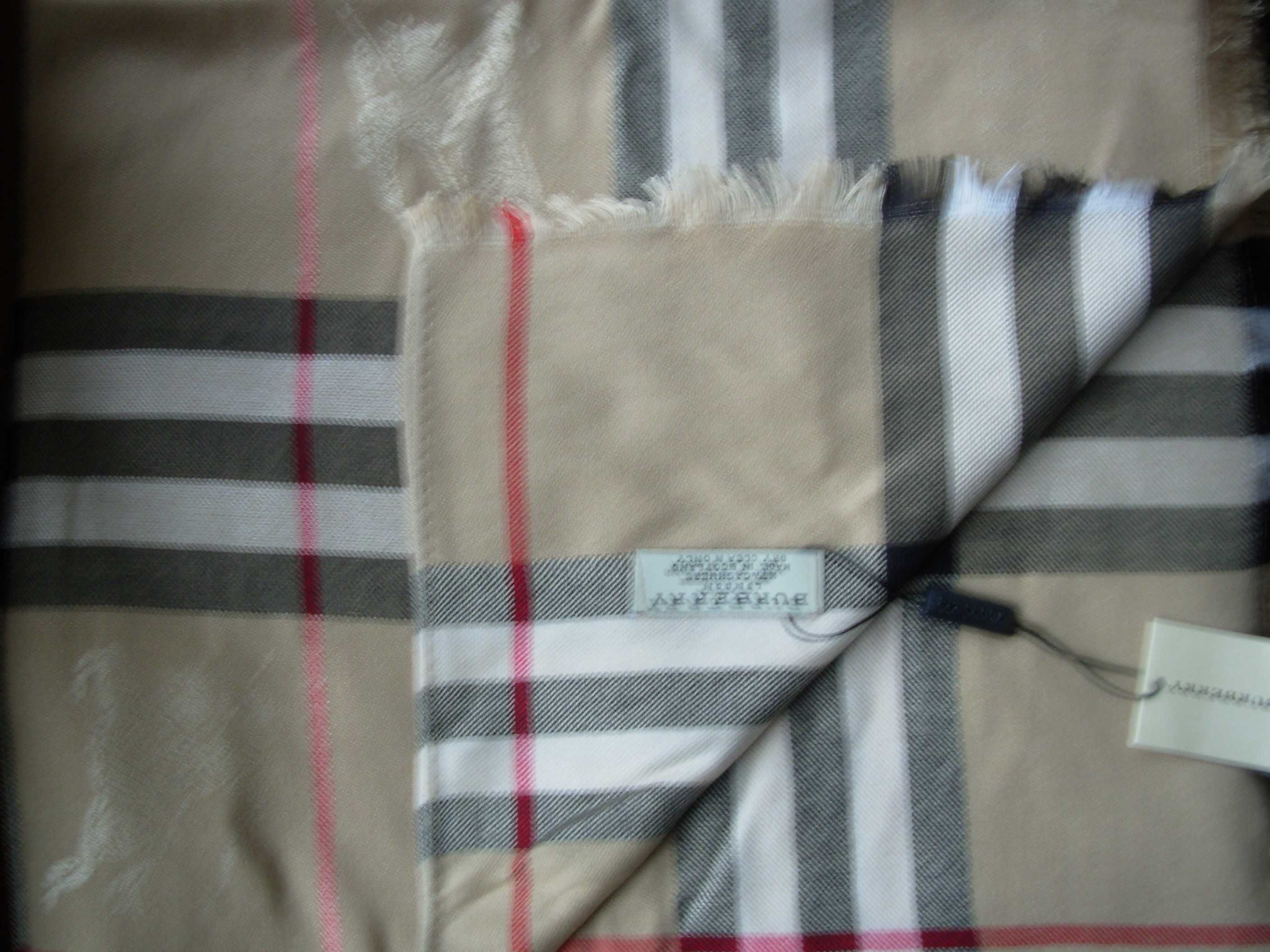 Szal cashmere BURBERRY bardzo modna kratka 175 cm x 70 cm,nowy