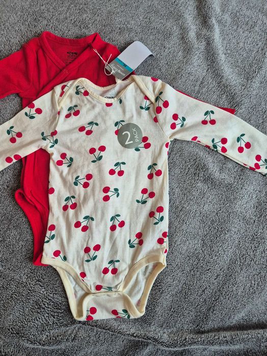 NOWY dwupafk body z długim rękawem Sinsay 86 wisienki czerwone bawełna