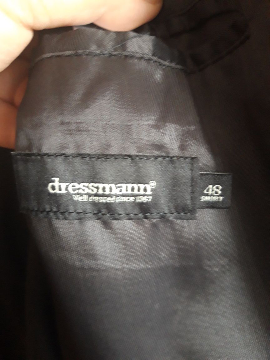 Dressmann klasyczny, elegancki czarny płaszcz męski rozmiar 48 M/L