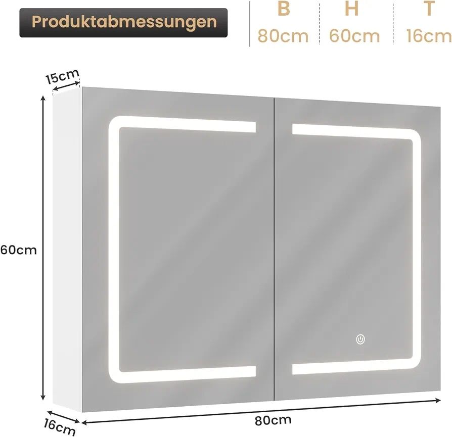 Szafka łazienkowa z lustrem schowkiem i oświetleniem LED