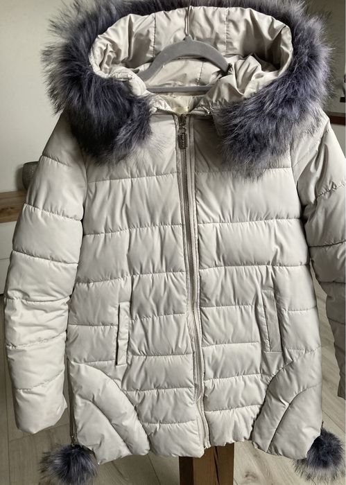 Długa kurtka zimowa kaptur futerko M L 38 40