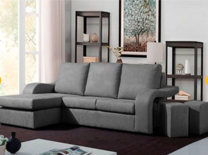 Sofá chaiselongue com dois bancos NOVO