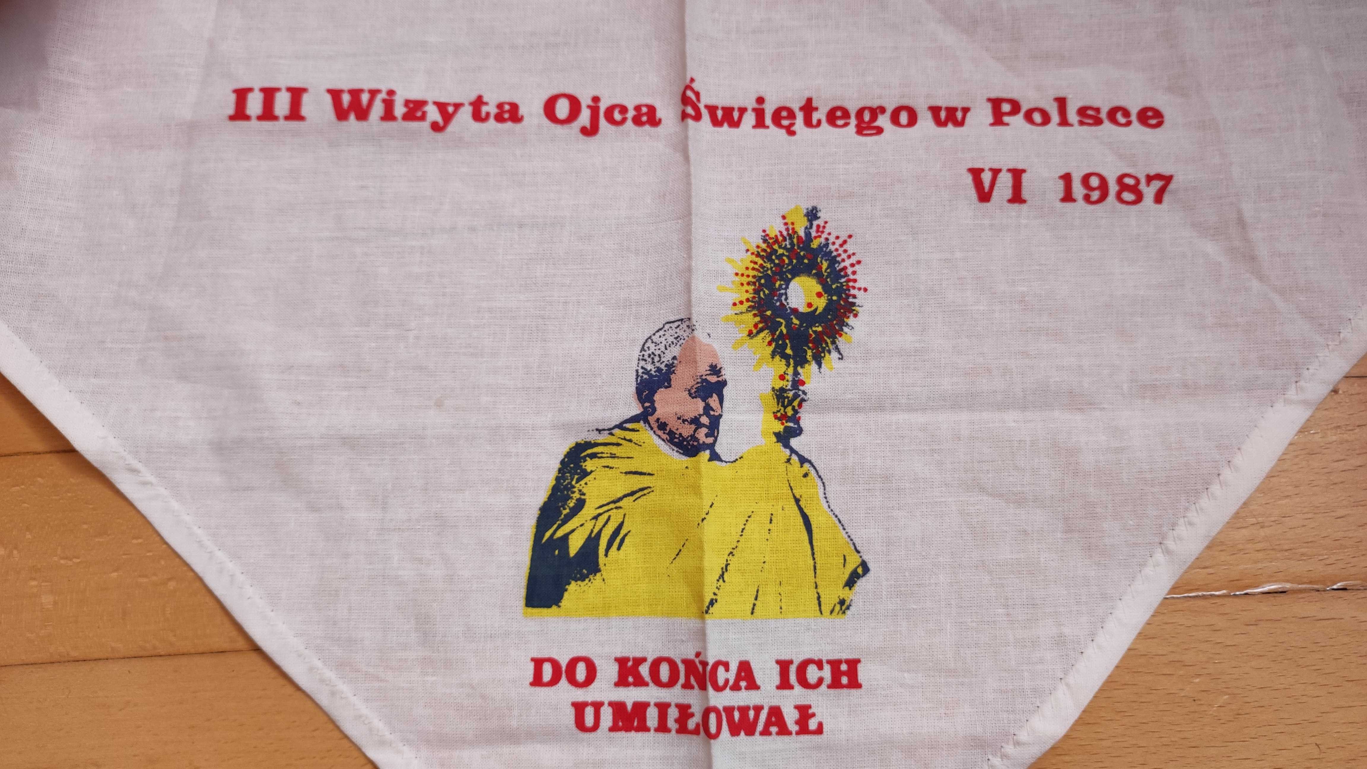 Chusta z pielgrzymki Jan Paweł II pamiątka JP2 1987 Nowa