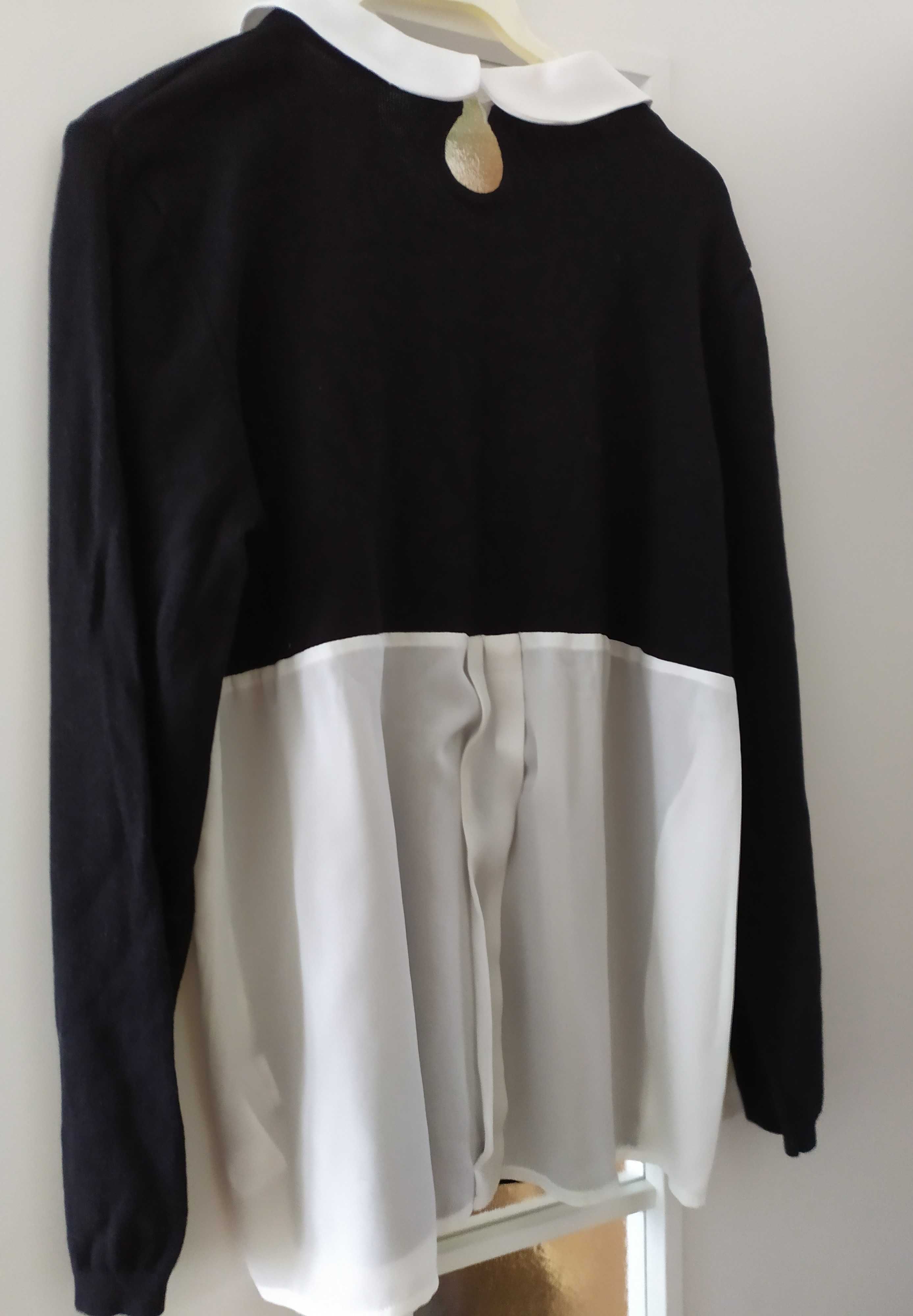 czarny cienki sweterek z białymi dodatkami marka Sheego rozmiar 46
