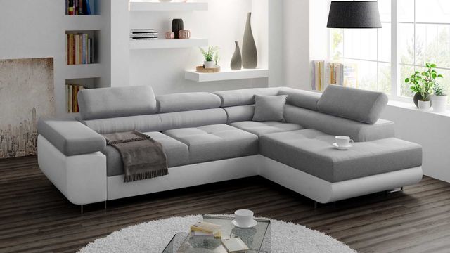Duży Rozkładany narożnik MALMO kanapa sofa Regulowane Zagłówki łóżko