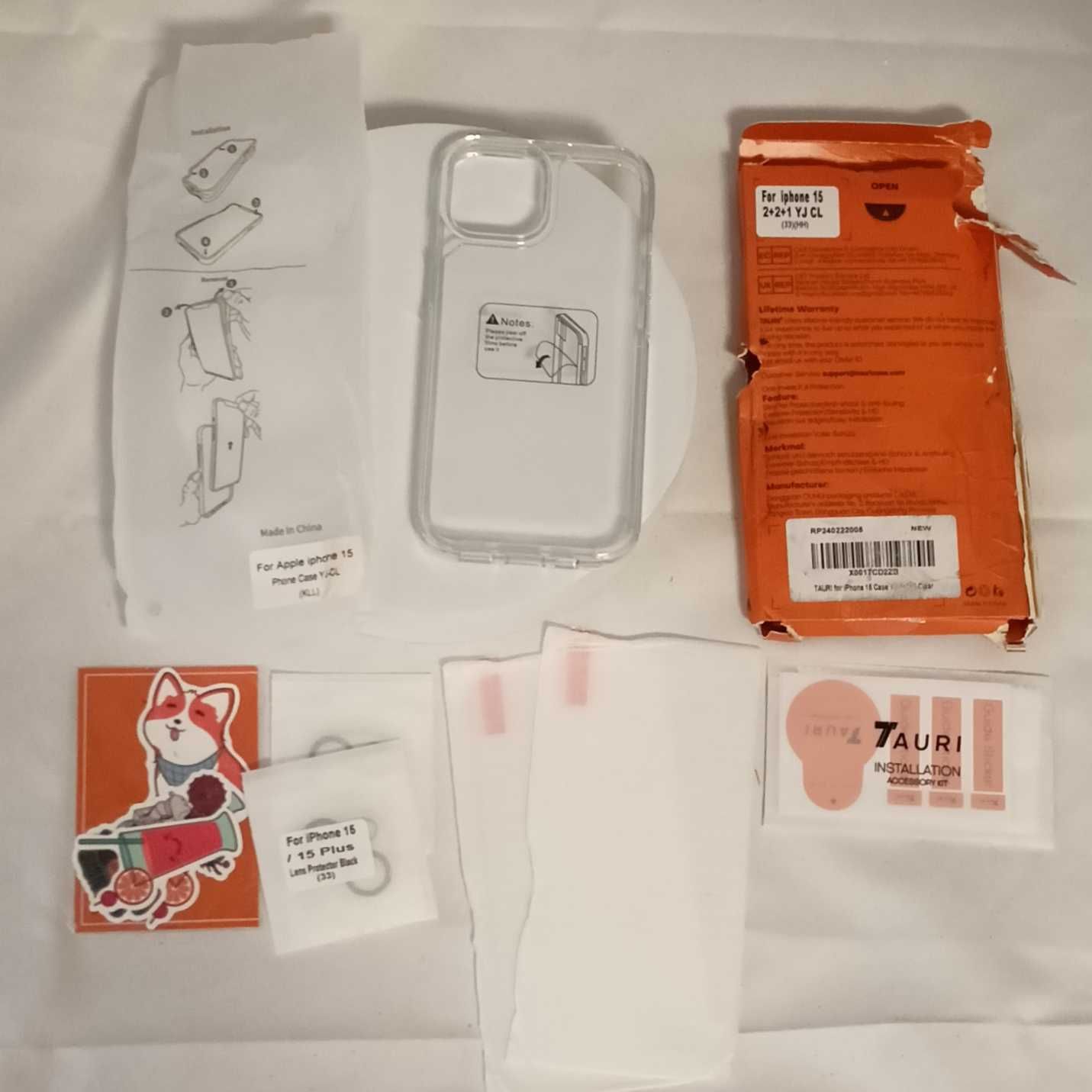 TAURI zestaw do iPhone 15 plecki szkło hartowane obiektywu bezbarwny