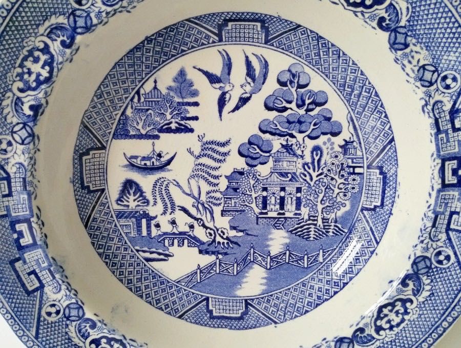 Talerz fajans Willow Stafforsdshire ceramika angielska Blue Willow