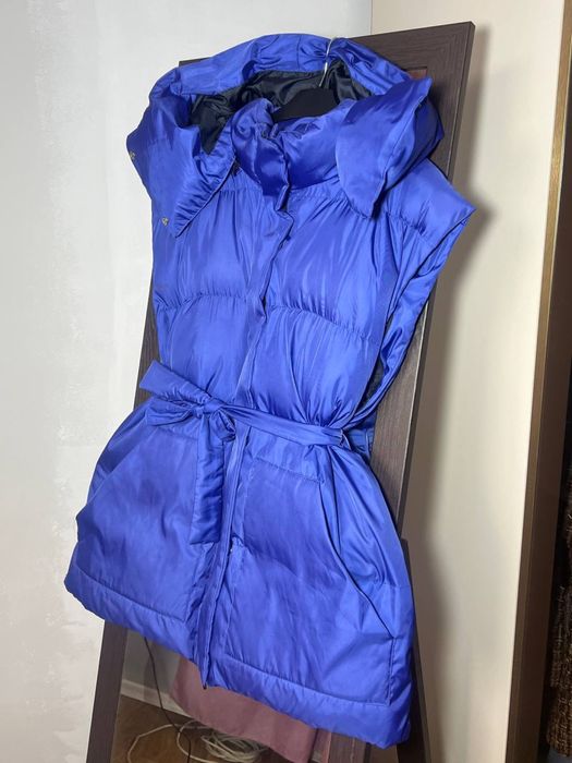 Сина дута пухова куртка пуфер | Пуховик трансформер куртка/безрукавка