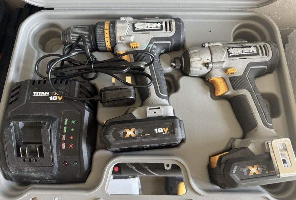 Zestaw Titan Wkrętarka zakrętarka udarowa 2x2ah ładowarka walizka
