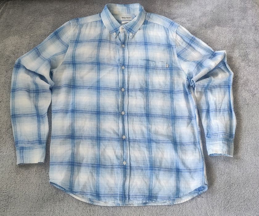 Modna koszula długi rękaw w kratę Timberland M 65% len 35% bawełna