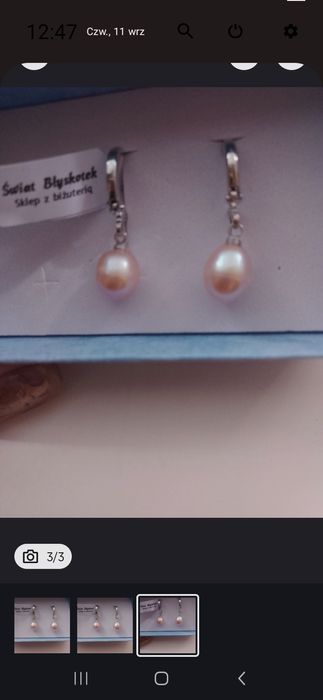 Srebrne kolczyki 925 z perłą naturalna.