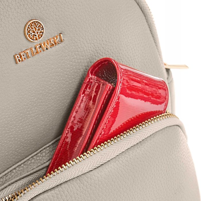 BETLEWSKI Plecak Damski Miejski Beżowy Skóra Ekologiczna Szelki Uchwyt