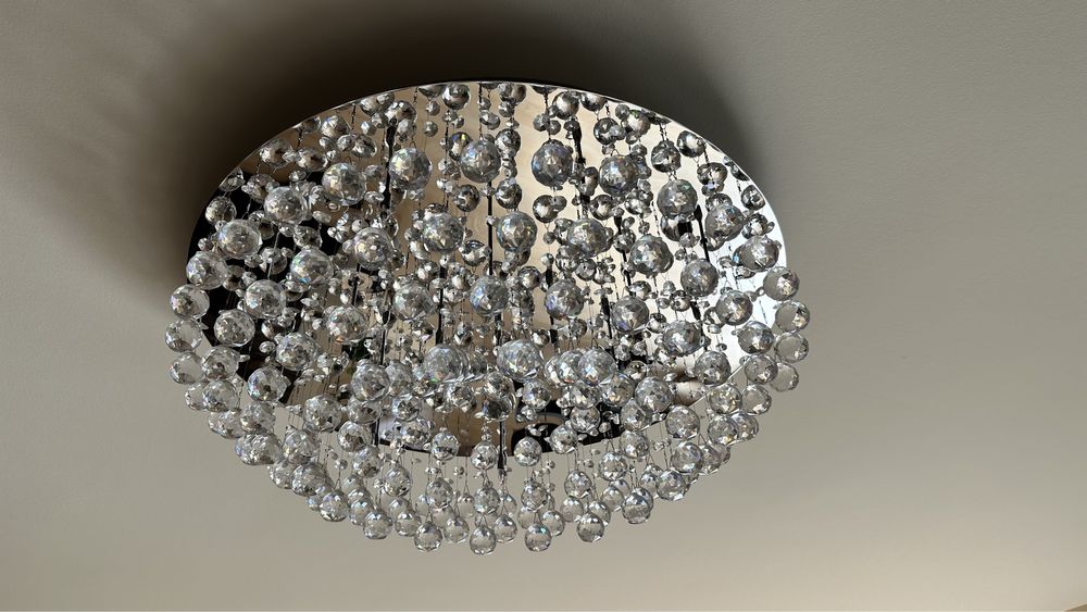 Lampa plafon z kryształami, żyrandol szklany