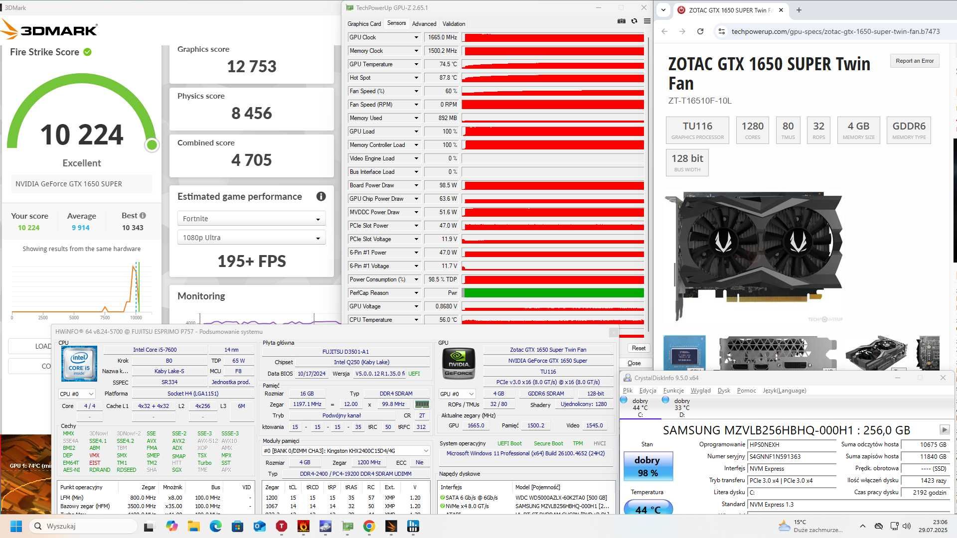 Komputer do gier z GTX1650-Super 16GB i5-7600 NVMe+HDD TPM2.0 Gameplay