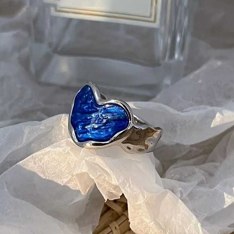 Pierścionek posrebrzany niebieskie serce srebro 925 na prezent