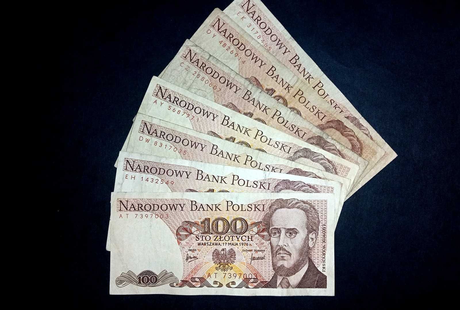 Banknoty PRL  100 zł eh,dw,ek,dy,cz,ay,at