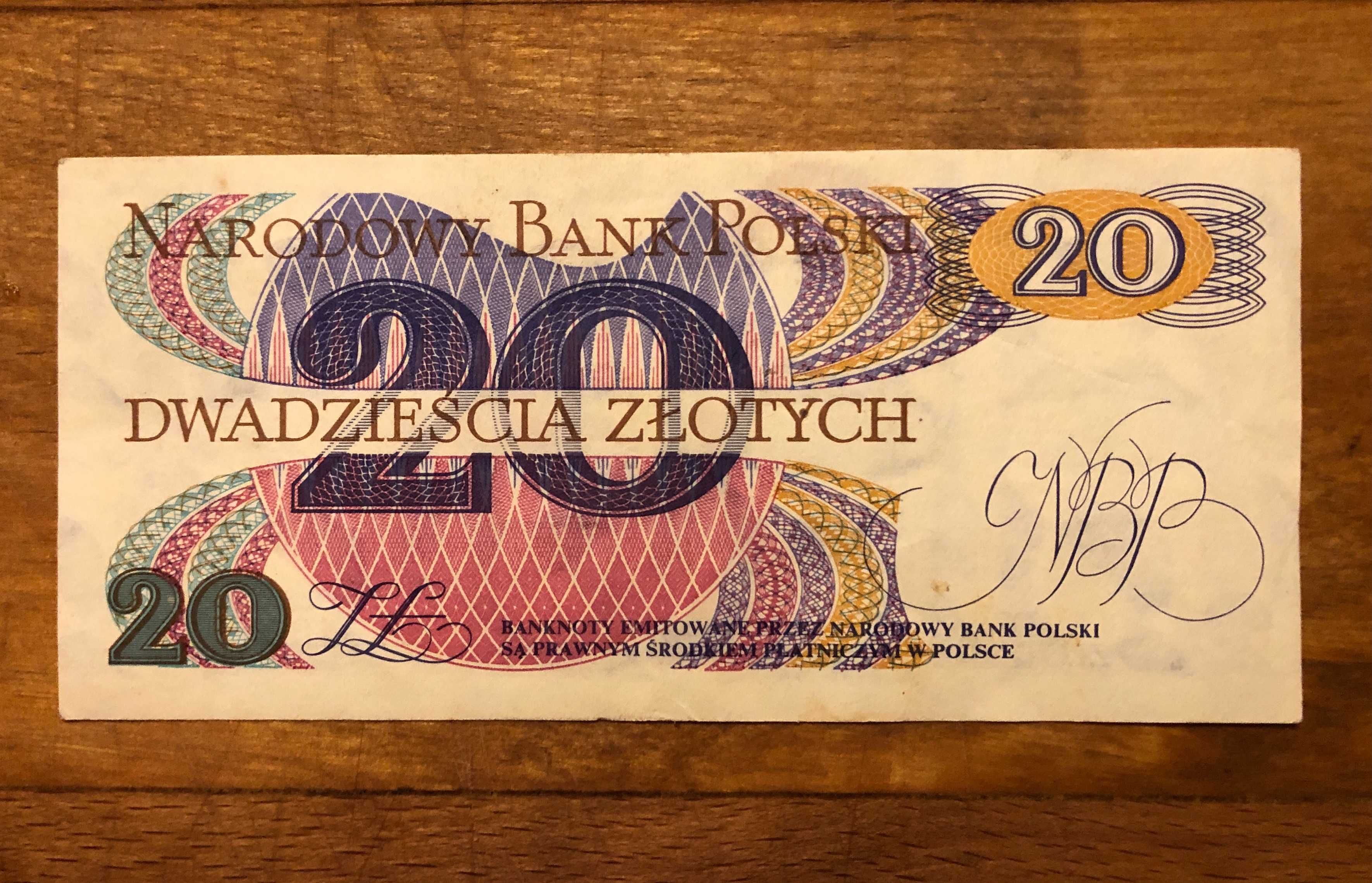 Banknoty PRL 20 zł 1982 z jednej serii AK 4858... Traugutt