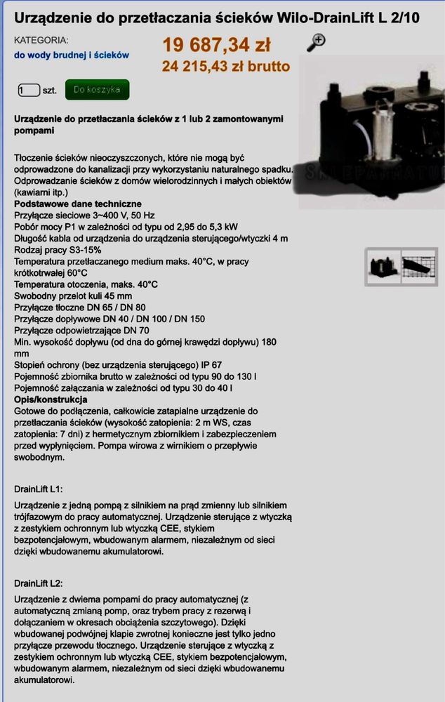 Pompa do wody Przepompownia ścieków wody brudnej lub innych