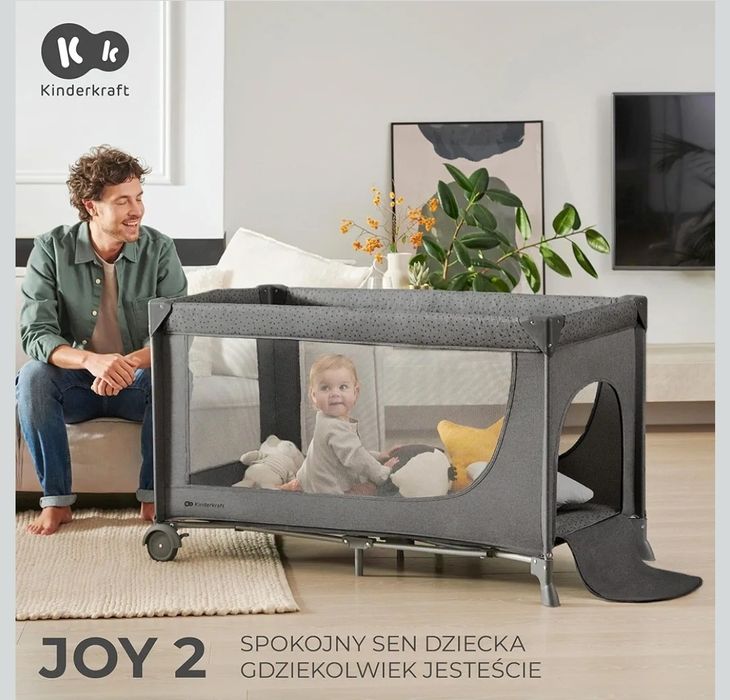 Kinderkraft JOY 2 Łóżeczko turystyczne 2 w 1, Boczne wejście