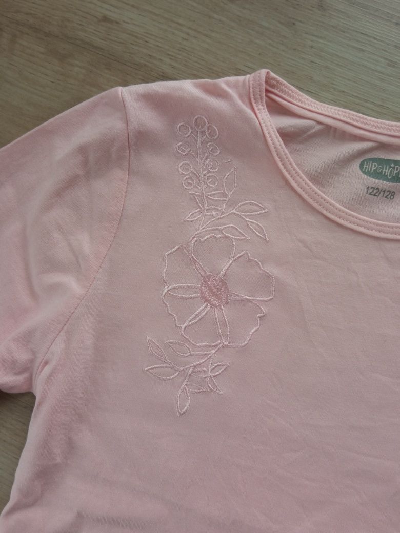 Różowa bluzka dziewczęca z długim rękawem, rozmiar 122/128