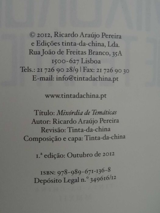 Mixórdia de Temáticas de Ricardo Araújo Pereira - 1ª Edição