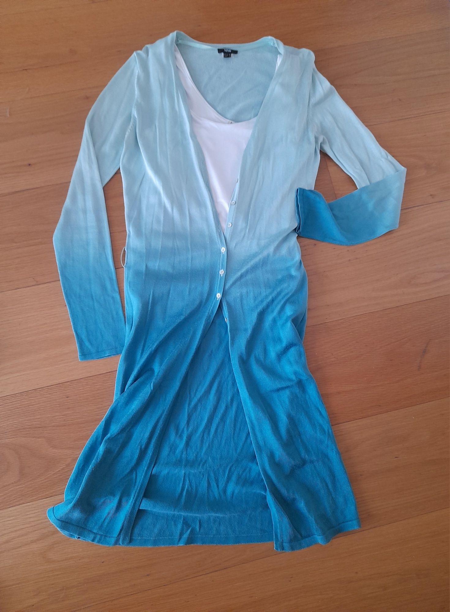 Cardigan comprido em azul degradé- MANGO