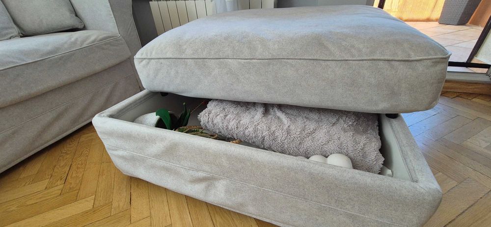 IKEA GRÖNLID sofa + pufa ze schowkiem + 3 komplety pokrowców –jak nowa