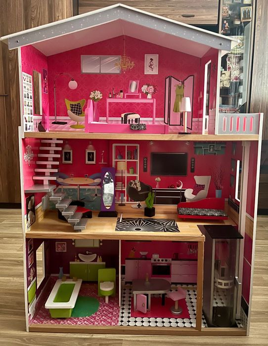 Будинок Барбі, дом, домик з ліфтом триповерховий kidkraft деревʼяний